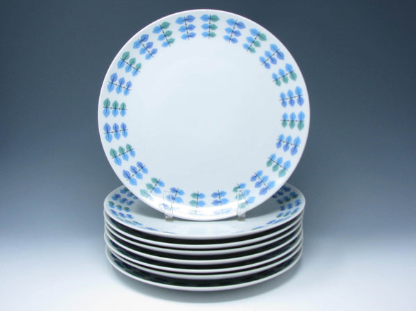 edgebrookhouse - Vintage Mikasa Elite Calibou Dinner Plates with Blue Green Purple Leaves - 8 Pieces