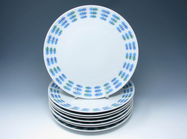 edgebrookhouse - Vintage Mikasa Elite Calibou Dinner Plates with Blue Green Purple Leaves - 8 Pieces