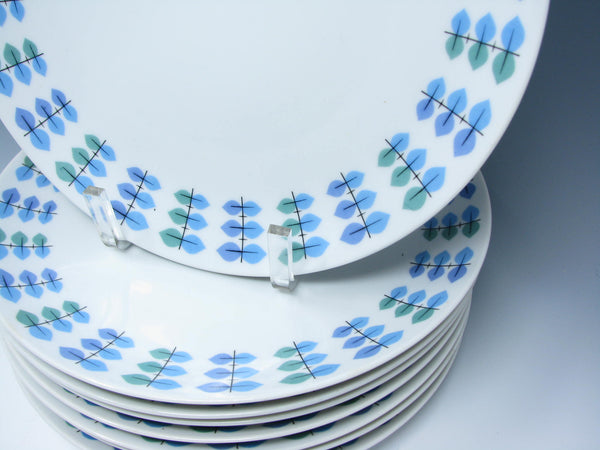 edgebrookhouse - Vintage Mikasa Elite Calibou Dinner Plates with Blue Green Purple Leaves - 8 Pieces