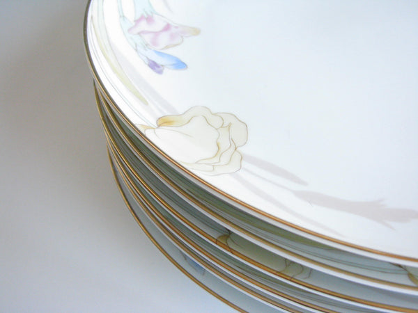 edgebrookhouse - Vintage Mikasa Gabriele Floral Dinner Plates with Gold Rim - Set of 6