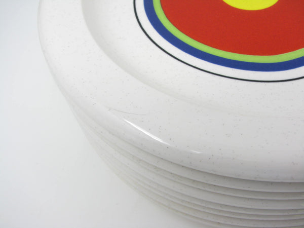 edgebrookhouse - Vintage Mikasa Moonfire Dinner Plates with Vibrant Concentric Circle Pattern - 8 Pieces