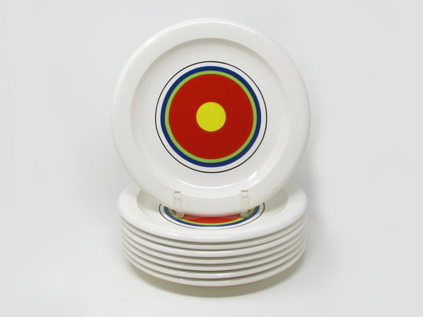 edgebrookhouse - Vintage Mikasa Moonfire Dinner Plates with Vibrant Concentric Circle Pattern - 8 Pieces