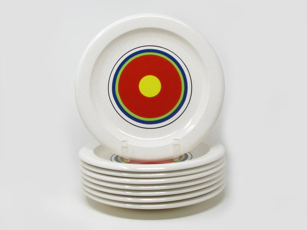 edgebrookhouse - Vintage Mikasa Moonfire Dinner Plates with Vibrant Concentric Circle Pattern - 8 Pieces