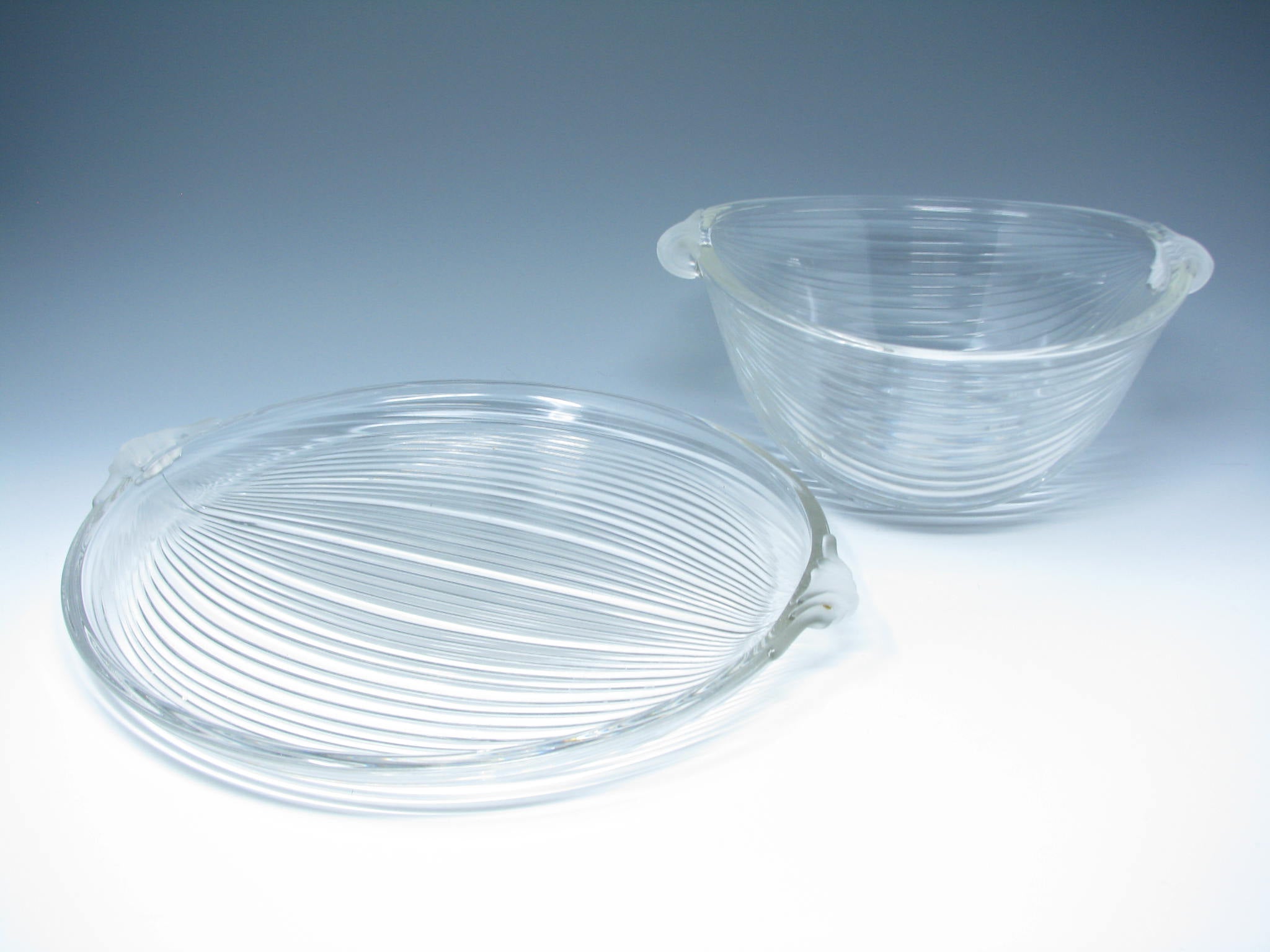 edgebrookhouse - Vintage Mikasa Neo Classic Glass Serving Bowl and Tray with Frosted Handles - 2 Pieces