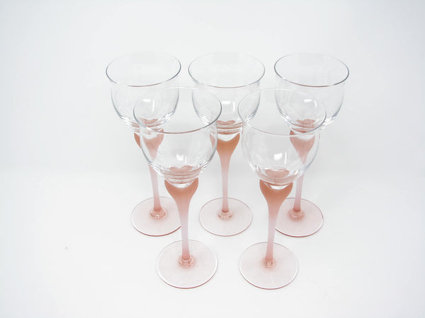 edgebrookhouse - Vintage Mikasa Sea Mist Coral Wine Goblets with Frosted Stem - 5 Pieces