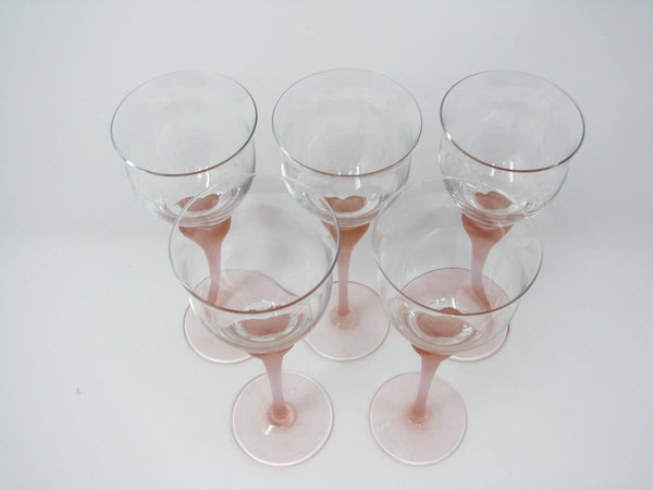 edgebrookhouse - Vintage Mikasa Sea Mist Coral Wine Goblets with Frosted Stem - 5 Pieces