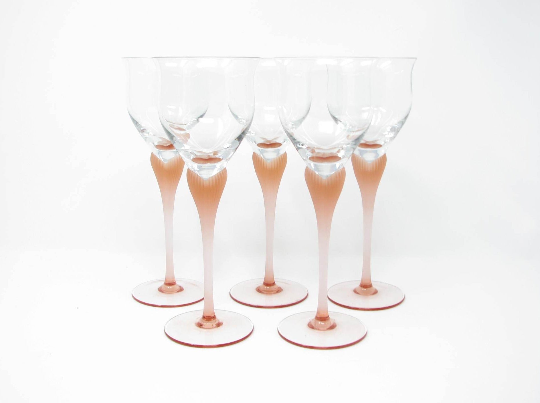 4 Mikasa Sea Mist Coral Stem Wine Glasses Frosted Ribbed Stems