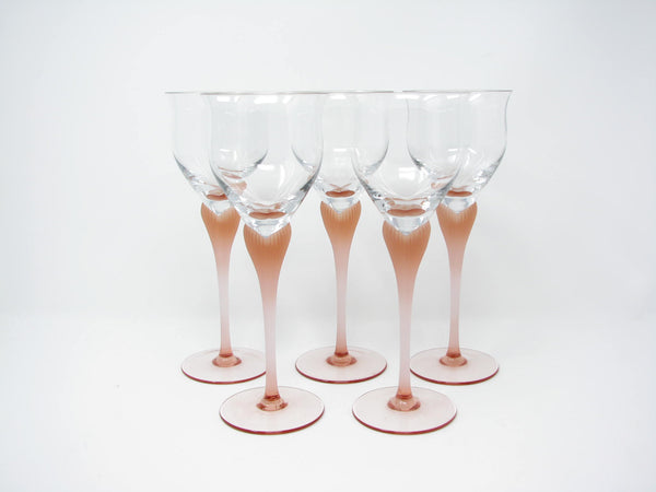 edgebrookhouse - Vintage Mikasa Sea Mist Coral Wine or Water Goblets with Frosted Stem - 5 Pieces