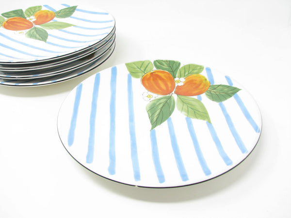 edgebrookhouse - Vintage Mikasa Sunshine Harvest Coupe Salad Plates with Stripes and Fruit - 5 Pieces
