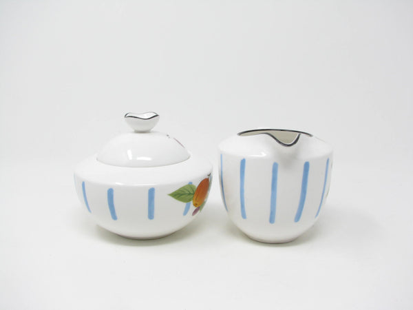 edgebrookhouse - Vintage Mikasa Sunshine Harvest Creamer and Sugar Bowl with Stripes and Fruit - 2 Pieces