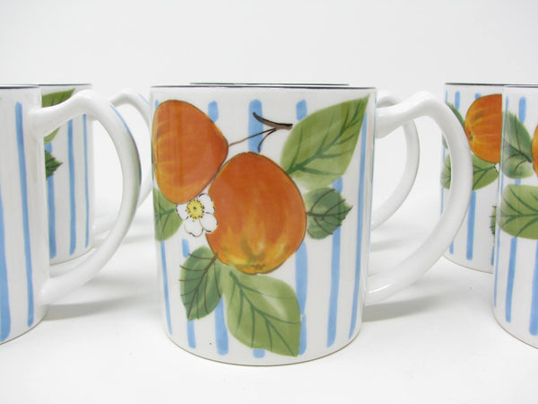 edgebrookhouse - Vintage Mikasa Sunshine Harvest Mugs with Stripes and Fruit - 6 Pieces