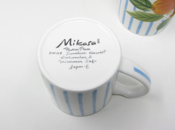 edgebrookhouse - Vintage Mikasa Sunshine Harvest Mugs with Stripes and Fruit - 6 Pieces