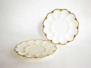 edgebrookhouse - Vintage Milk Glass Deviled Egg Serving Dished with Gold Trim by Anchor Hocking - 2 Available