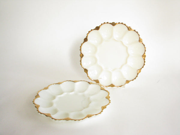 edgebrookhouse - Vintage Milk Glass Deviled Egg Serving Dished with Gold Trim by Anchor Hocking - 2 Available