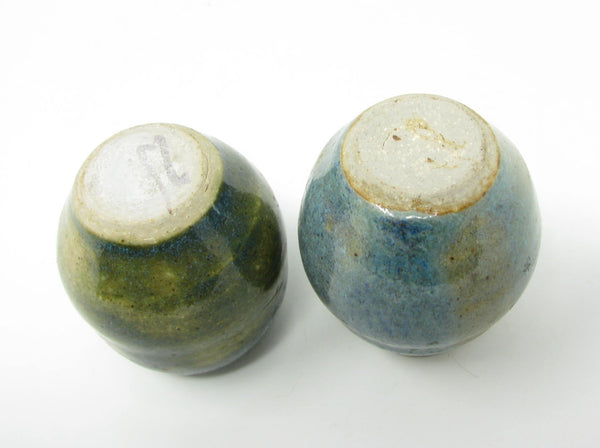 edgebrookhouse - Vintage Miniature Pottery Vases with Blue Glaze - 2 Pieces