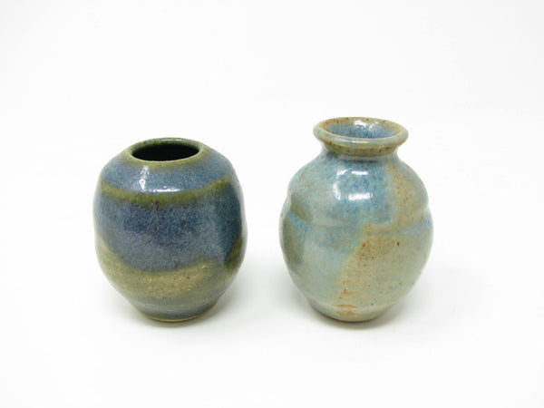 edgebrookhouse - Vintage Miniature Pottery Vases with Blue Glaze - 2 Pieces