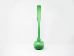 edgebrookhouse - Vintage Modernist Hand Blown Green Glass Bulbous Bud Vase with Long Neck