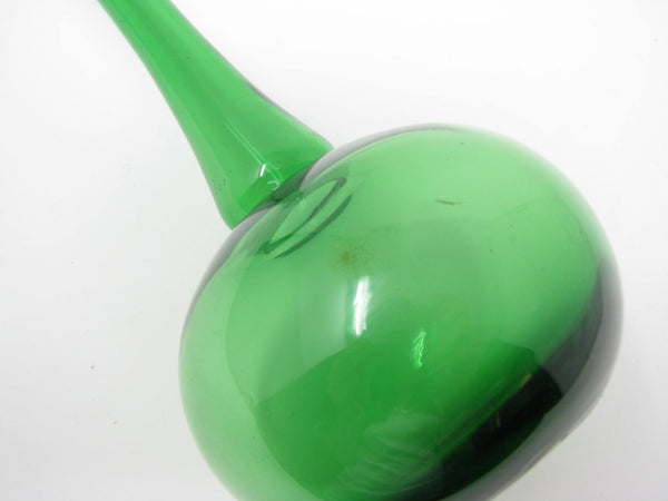 edgebrookhouse - Vintage Modernist Hand Blown Green Glass Bulbous Bud Vase with Long Neck
