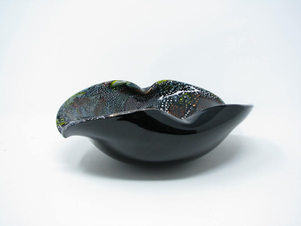 edgebrookhouse - Vintage Murano Aventurine Black Art Glass Trinket Dish or Bowl