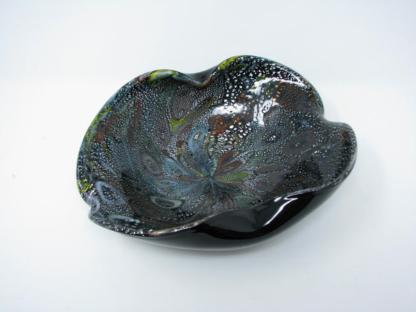 edgebrookhouse - Vintage Murano Aventurine Black Art Glass Trinket Dish or Bowl