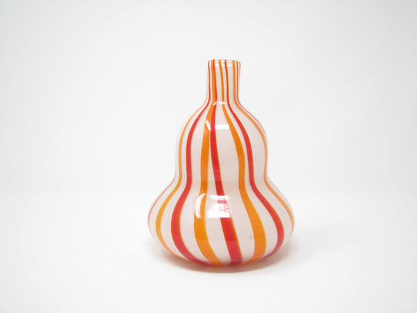edgebrookhouse - Vintage Murano Style Blown Cased Glass Double Gourd Vase with Orange Red Stripes