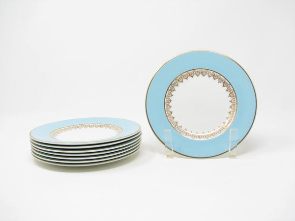 edgebrookhouse - Vintage Myott England Tiffany Blue Bread Plates with Gold Details - 8 Pieces