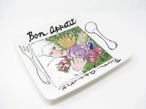 edgebrookhouse - Vintage Nancy Thomas Santa Barbara Ceramics Folk Art Decorative Plate or Platter Bon Appetit