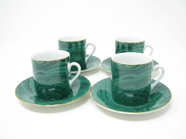 edgebrookhouse - Vintage Neiman Marcus Porcelain Demitasse Cups & Saucers with Malachite Design - 8 Pieces