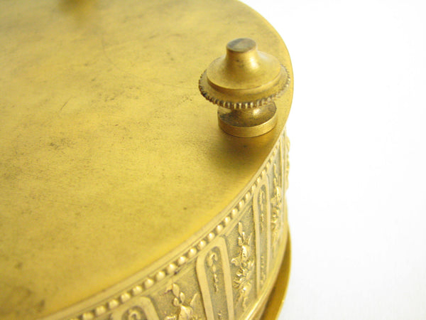 edgebrookhouse - Vintage Neoclassical French Gilt Metal and Enamel Lidded Trinket Box with Velvet Lining