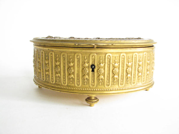 edgebrookhouse - Vintage Neoclassical French Gilt Metal and Enamel Lidded Trinket Box with Velvet Lining