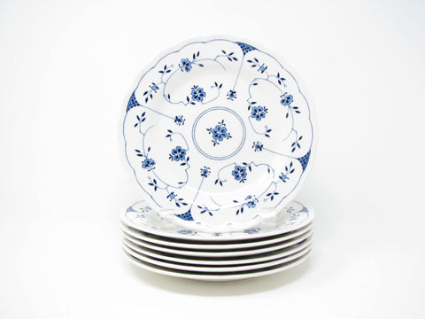 edgebrookhouse - Vintage Nikko Ironstone Provincial Blue White Floral Salad Plates with Scalloped Rim - Set of 7