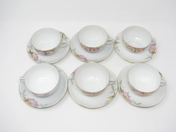 edgebrookhouse - Vintage Noritake Azalea Porcelain Cups and Saucers with Floral Design - 12 Pieces