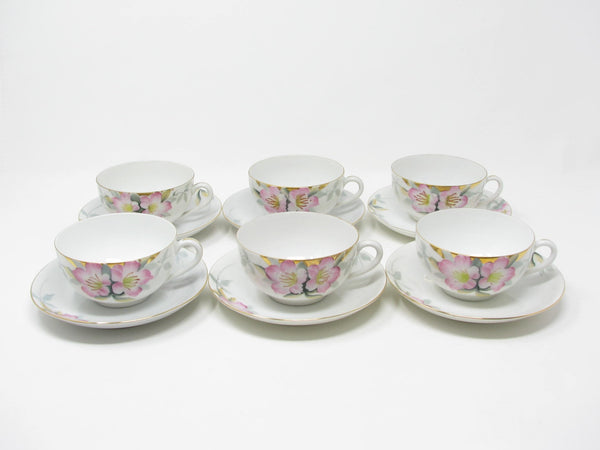 edgebrookhouse - Vintage Noritake Azalea Porcelain Cups and Saucers with Floral Design - 12 Pieces
