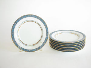 edgebrookhouse - Vintage Noritake Harcourt Blue Bread or Dessert Plates with Gold Trim - Set of 8