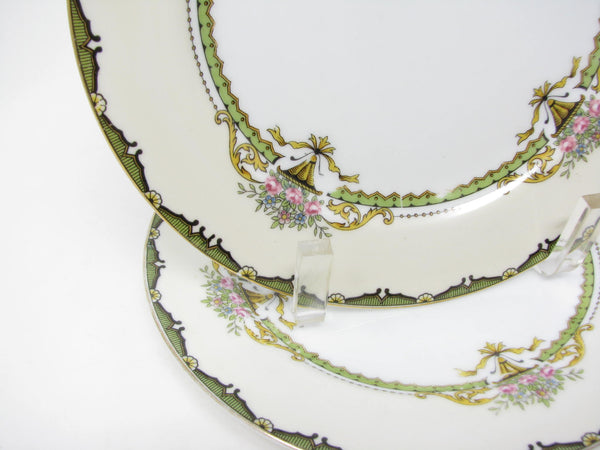 edgebrookhouse - Antique Noritake Penelope Salad Plates with Roses in Urns and Green Gold Trim - 2 Pieces