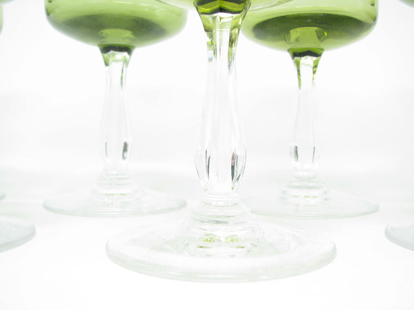 edgebrookhouse - Vintage Noritake Rainbow Green Wine Glasses Goblets with Platinum Trim - 9 Pieces