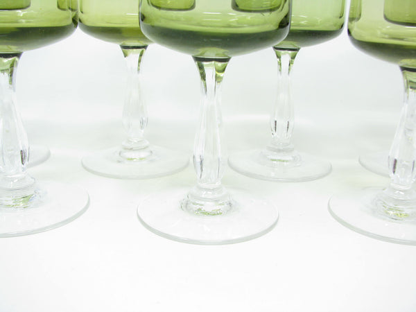 edgebrookhouse - Vintage Noritake Rainbow Green Wine Glasses Goblets with Platinum Trim - 9 Pieces