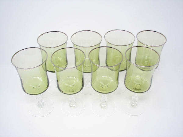 edgebrookhouse - Vintage Noritake Rainbow Green Wine Glasses or Water Goblets with Platinum Trim - 8 Pieces