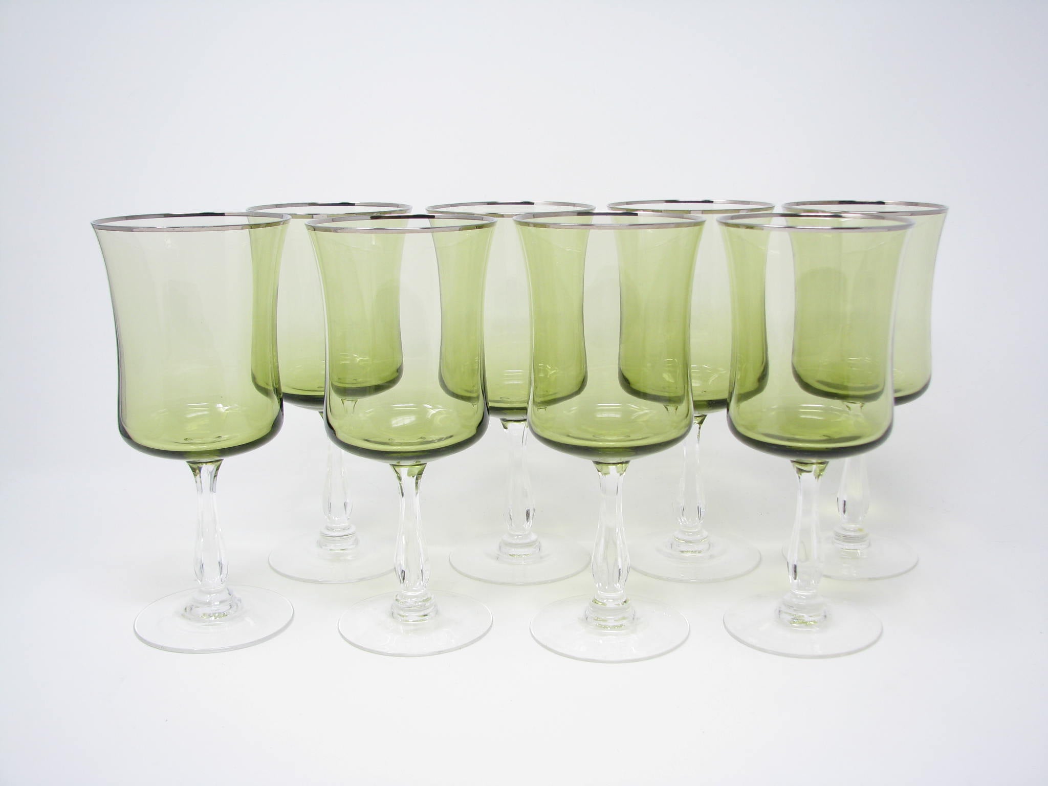 edgebrookhouse - Vintage Noritake Rainbow Green Wine Glasses or Water Goblets with Platinum Trim - 8 Pieces