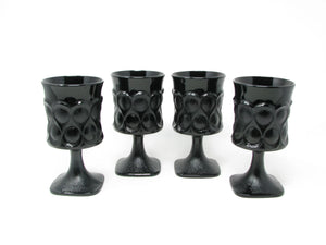edgebrookhouse - Vintage Noritake Spotlight Ebony Black Glass Goblets - 4 Pieces