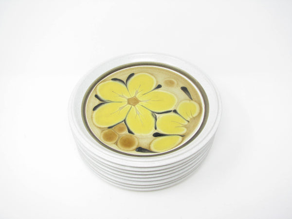 edgebrookhouse - Vintage Noritake Tahiti Stoneware Salad Plates with Yellow Flowers - 8 Pieces