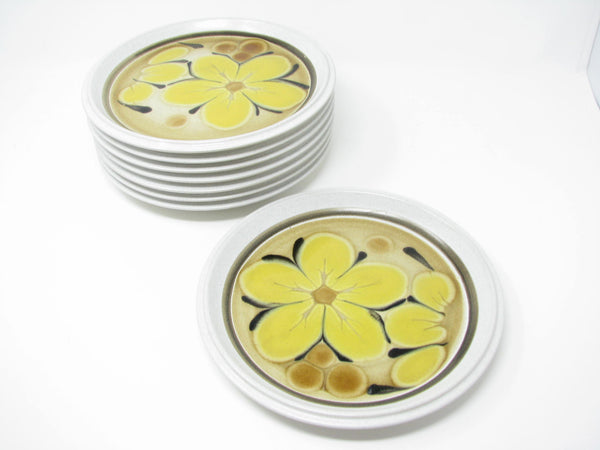 edgebrookhouse - Vintage Noritake Tahiti Stoneware Salad Plates with Yellow Flowers - 8 Pieces