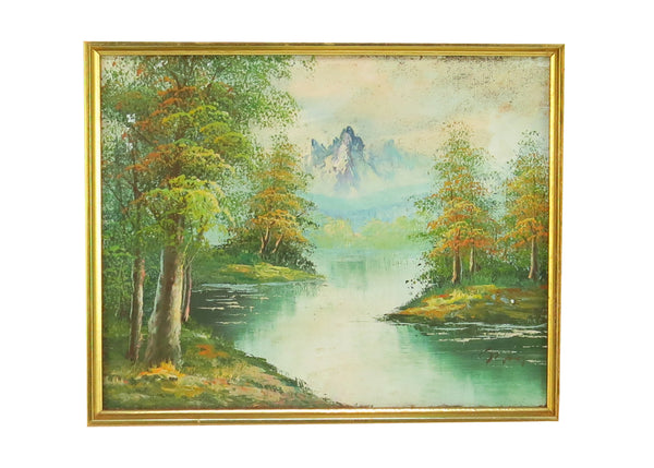 edgebrookhouse - Vintage Oil on Board Realism Landscape in Gilt Frame - Artist Signed