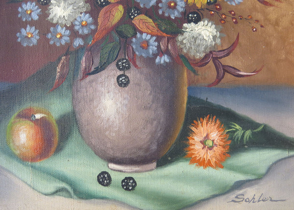 edgebrookhouse - Vintage Oil on Canvas Still Life Floral Painting - Artist Ludwig Signed Sohler