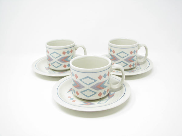 edgebrookhouse - Vintage Otagiri Figi Graphics Cups & Saucers with Southwestern Design - 6 Pieces