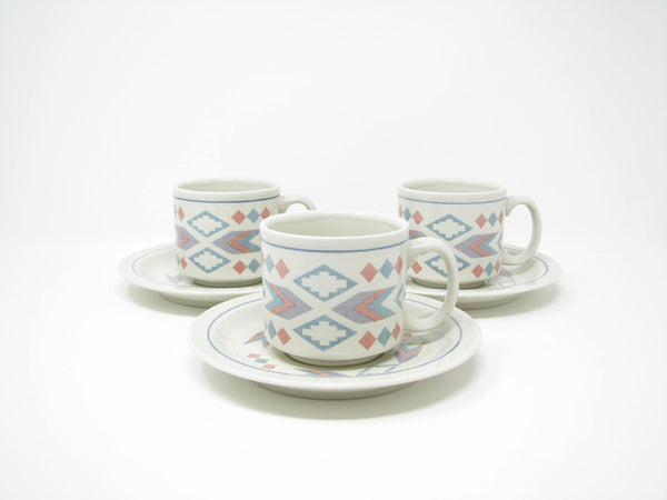edgebrookhouse - Vintage Otagiri Figi Graphics Cups & Saucers with Southwestern Design - 6 Pieces