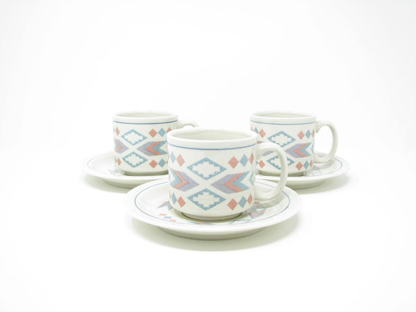 edgebrookhouse - Vintage Otagiri Figi Graphics Cups & Saucers with Southwestern Design - 6 Pieces