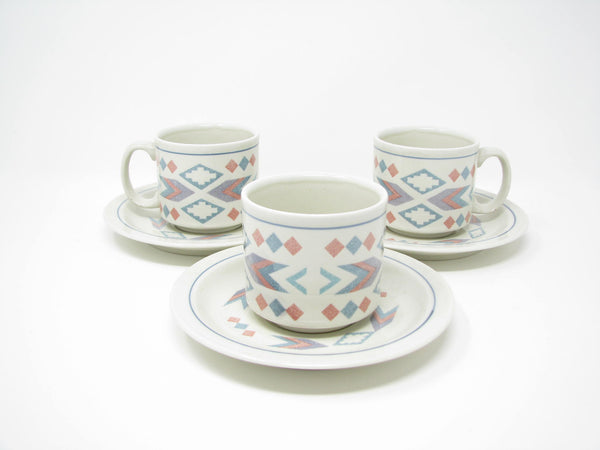 edgebrookhouse - Vintage Otagiri Figi Graphics Cups & Saucers with Southwestern Design - 6 Pieces
