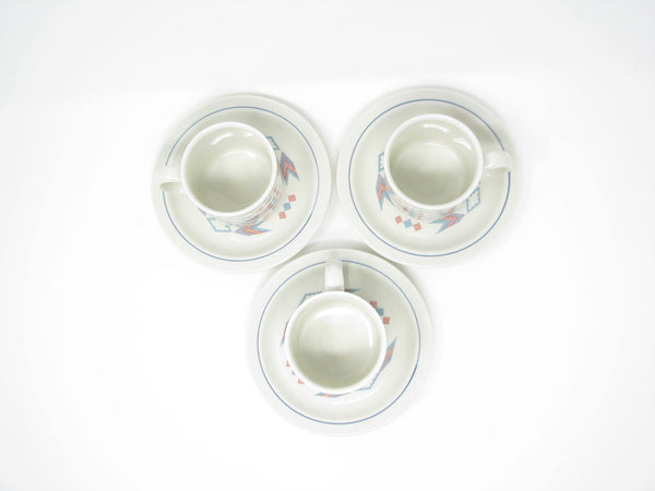 edgebrookhouse - Vintage Otagiri Figi Graphics Cups & Saucers with Southwestern Design - 6 Pieces