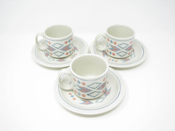 edgebrookhouse - Vintage Otagiri Figi Graphics Cups & Saucers with Southwestern Design - 6 Pieces